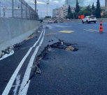 شاهد| انهيار أرضي يتسبب في حفرة بشارع 20 "أيالون" 